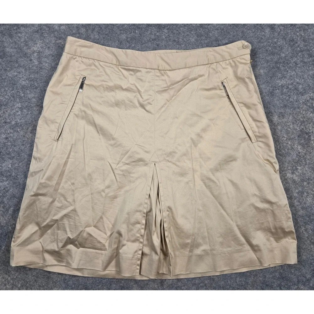 Vintage Ralph Lauren Golf Women 12 Khaki Tan Cotton Skort Zipper Pockets Skirt